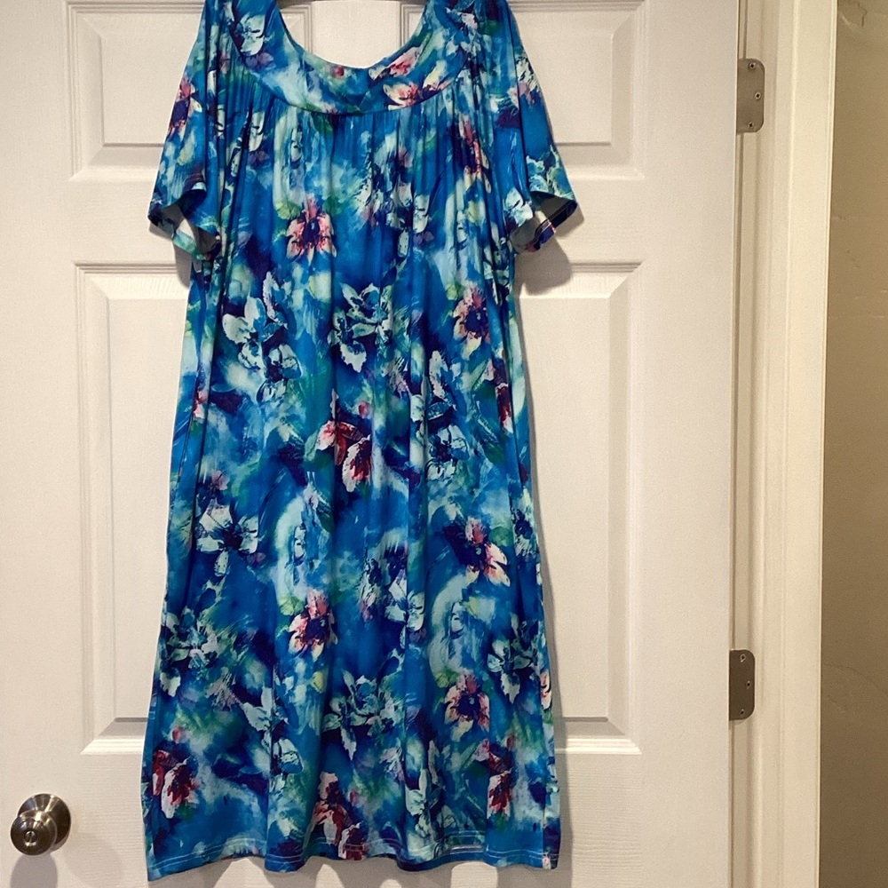 Vibrant Blue Floral Midi Dress